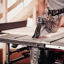 table saw cutting piece of wood