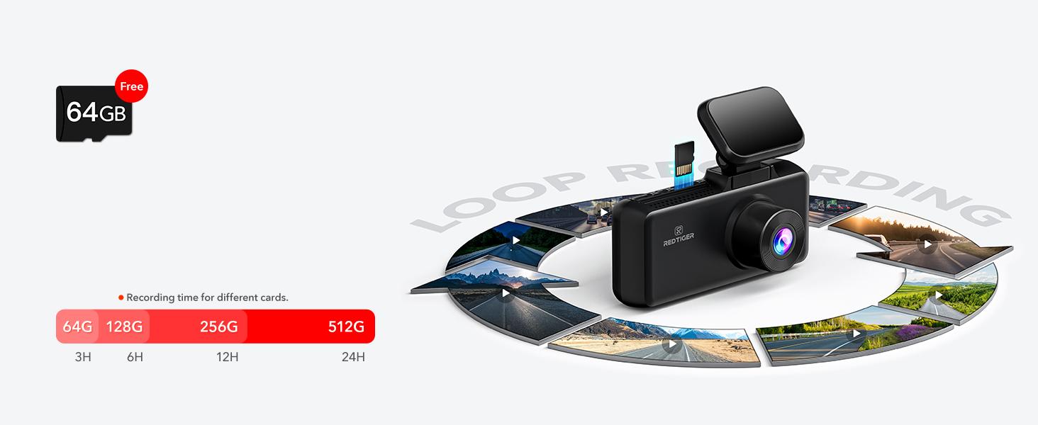 REDTIGER F17 4K 3-Channel Dash Cam with 5GHz WiFi GPS, 64GB Card, 2160P+1080P+1080P Cameras, IR Night Vision, Parking Mode, Car rvibes, Car VLOG, Summervibes