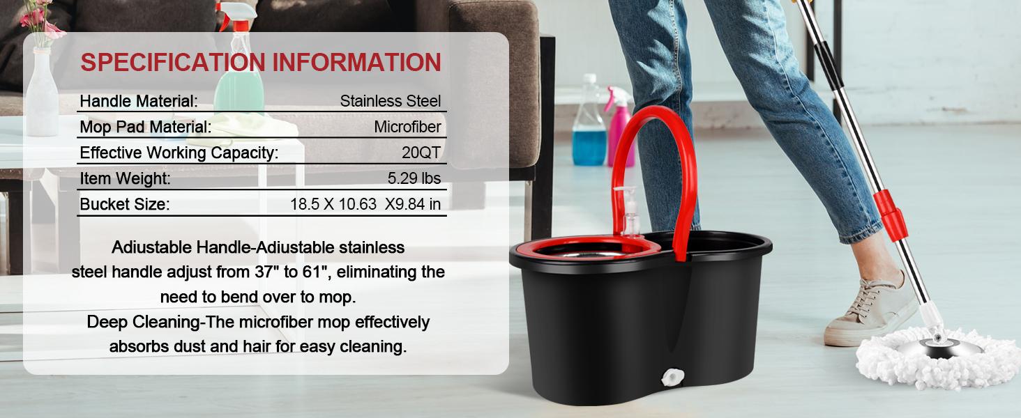 SummerVibes Colorful 360&deg; Spin Mop and Bucket Set with 3 Microfiber Refills 61in Stainless Steel Adjustable Extendable Pole Plastic Bucket for General Cleaning, Gifts for Mother's Day