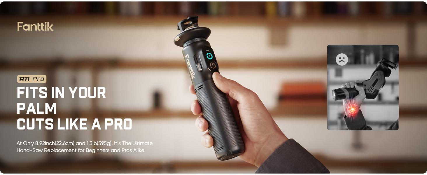 【FathersDayGift】Fanttik R11 Pro Brushless Cordless Mini Reciprocating Saw, 0–2200 SPM Variable Speed, Type-C Fast Charging, Tool-Free Blade Change, 5-Blade Kit for Wood, Metal & PVC