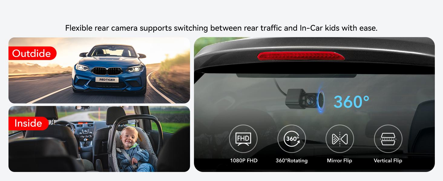 REDTIGER F17 4K 3-Channel Dash Cam with 5GHz WiFi GPS, 64GB Card, 2160P+1080P+1080P Cameras, IR Night Vision, Parking Mode, Car rvibes, Car VLOG, Summervibes