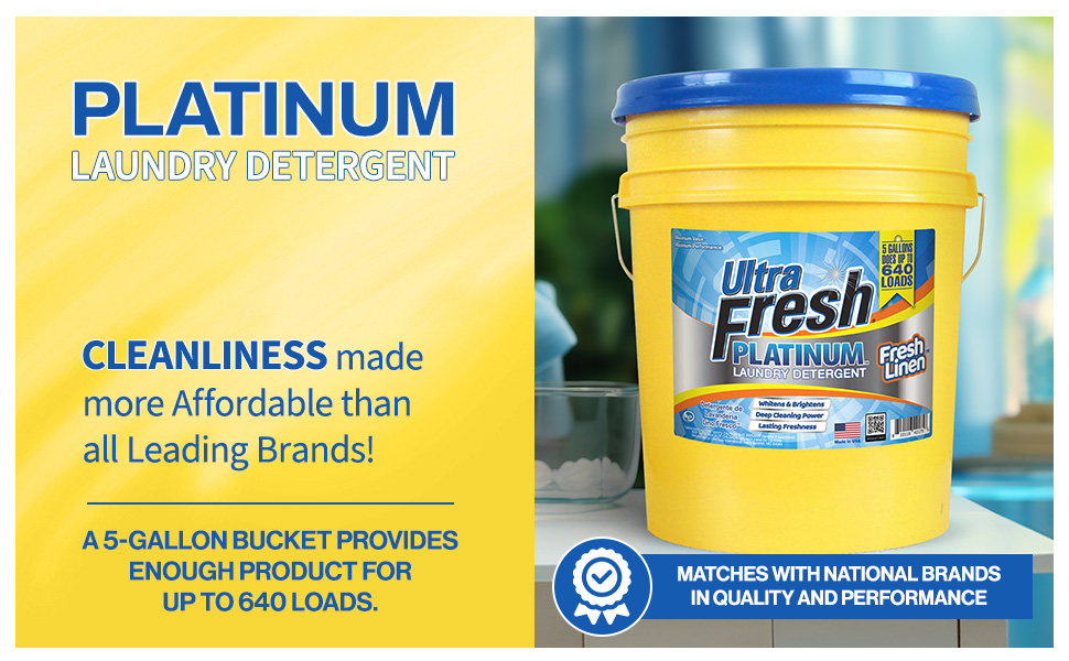 Ultra Fresh Platinum 5 Gal Laundry Detergent, Up to 640 Loads, Fresh Linen Scent