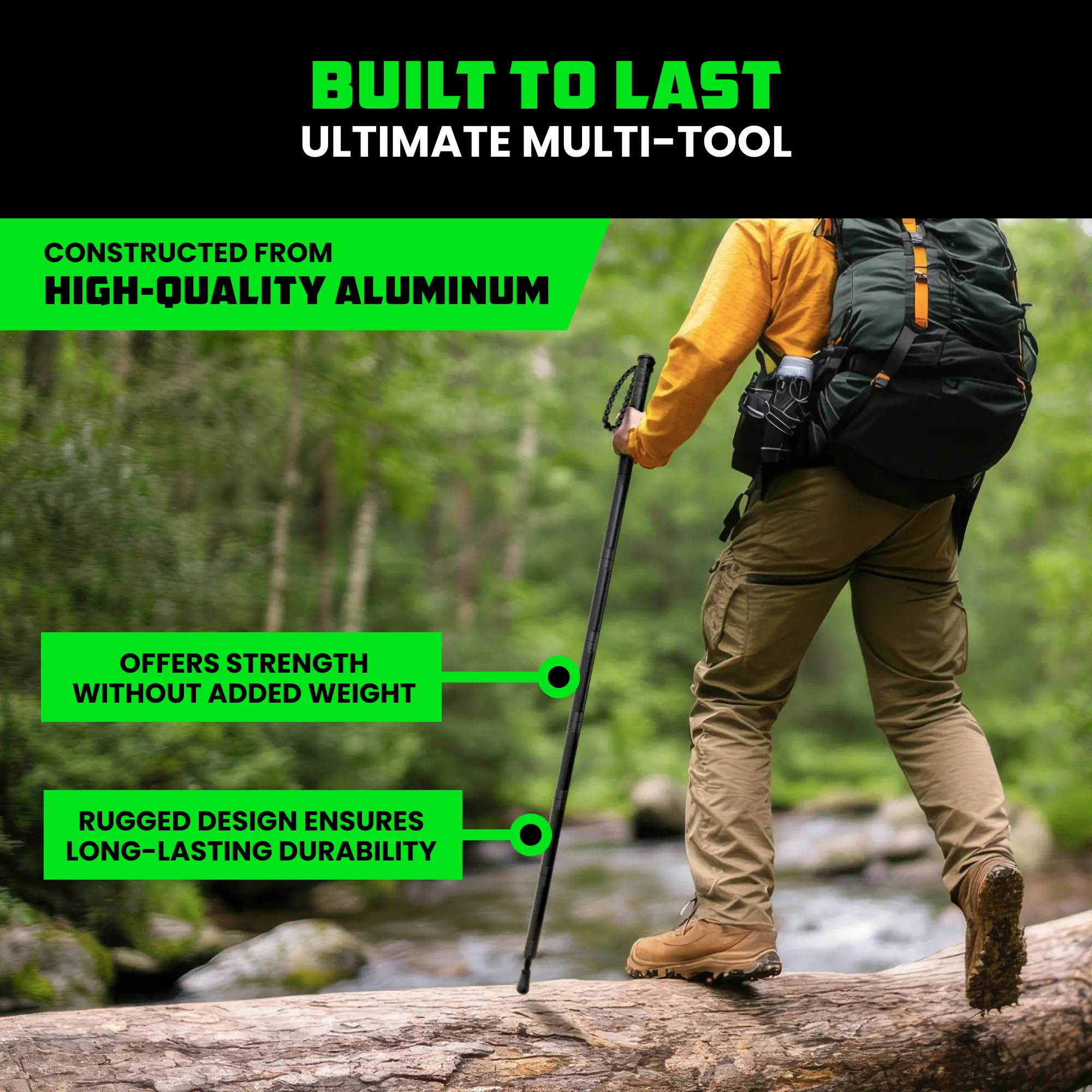 Hiking Stick – Essential Camping Gear for Hiking & Trekking – Durable Walking Stick for Outdoor Adventures, Travel Accessories
