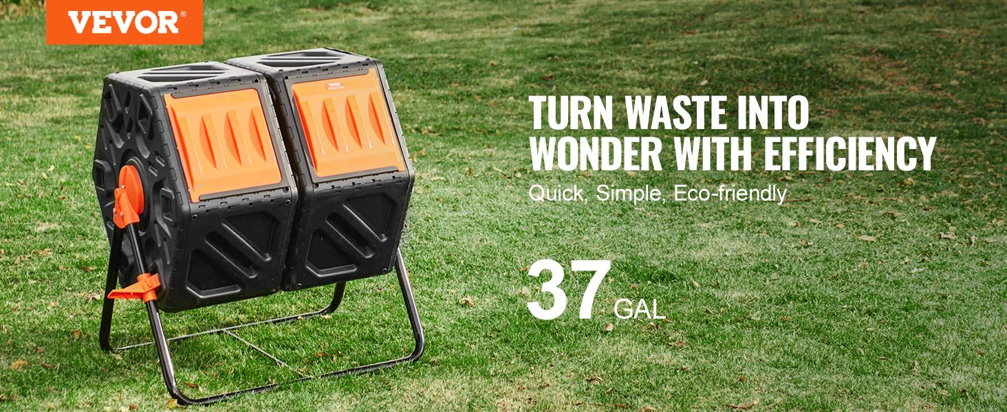 【fathersdaygift】VEVOR Compost Bin 37-Gal Dual Chamber Composting TumblerHigh Volume Two Rotating Chambers with 2 Sliding Door and Steel FrameBPA Free Composter Bin Tumbler for GardenKitchenYardOutdoor