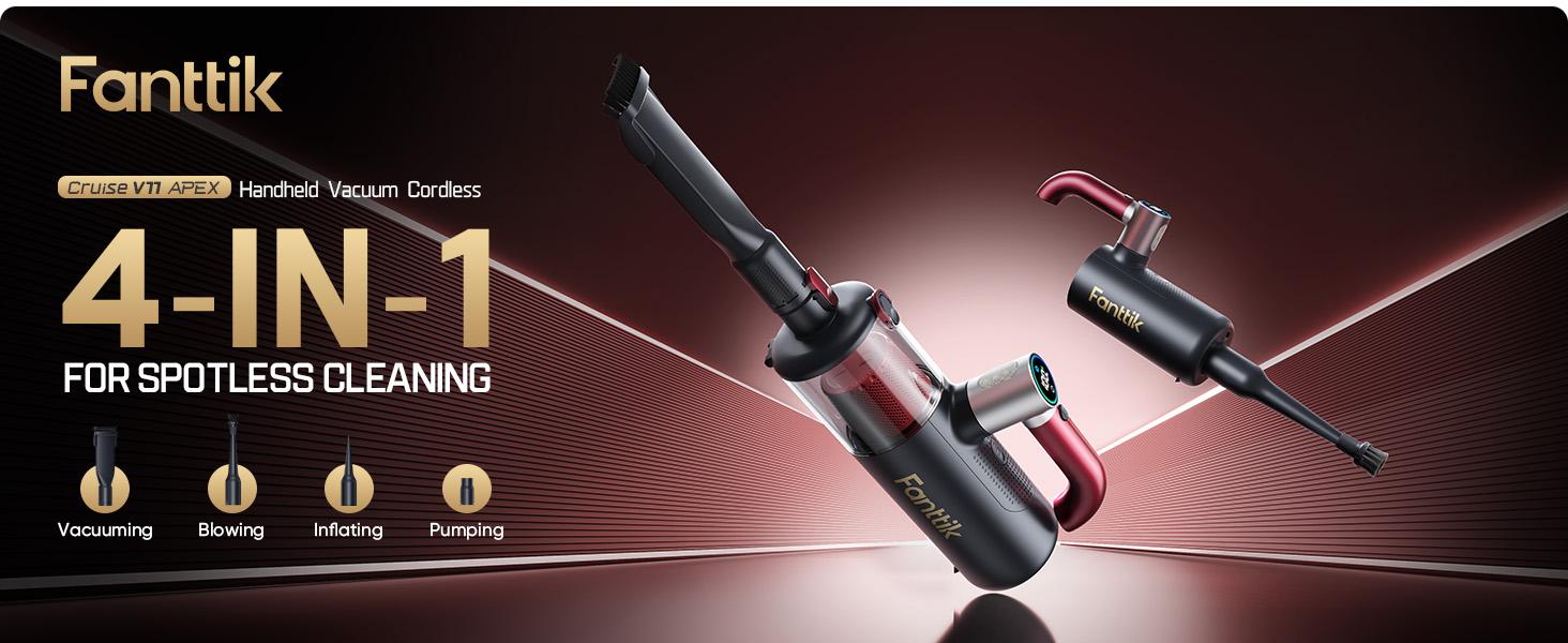 【FathersDayGift】Fanttik Cruise V11 APEX Handheld Vacuum Cordless, 4-in-1 Vacuum Cleaner with 180° Rotatable Handle, 145W Brushless Motor, LED Touch Screen, 3 Suction Modes for Home Corners, Kitchen, Car, Crevices Summervibes, Rechargeable Cordless, Cars A