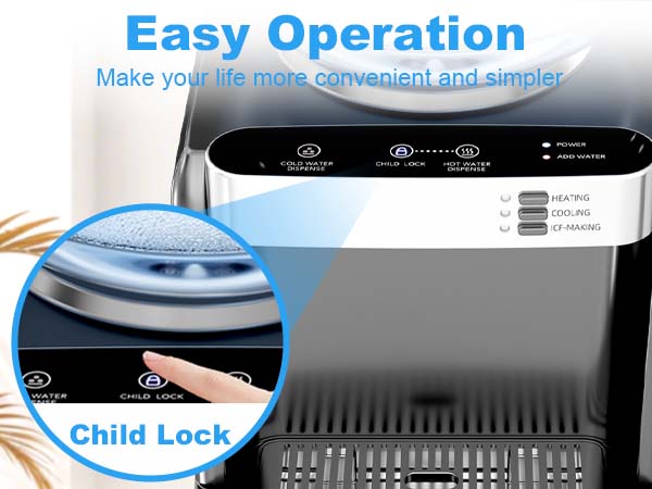 Summervibes[Limited Stock] Antarctic Star 3-in-1 Hot and Cold Water Cooler Chiller System Dispenser with Built-in Ice Maker, for 3 to 5 Gallon Bottle Water Dispenser，with Child Safety Lock，Black