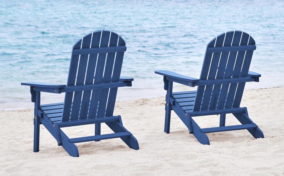 【Set of 2】Yaheetech 2026 Upgrade Folding Adirondack Chair Outdoor Solid Wood Garden Chair Weather Resistant, Fire Pit Lounge Chairs for Garden/Yard/Patio/Lawn