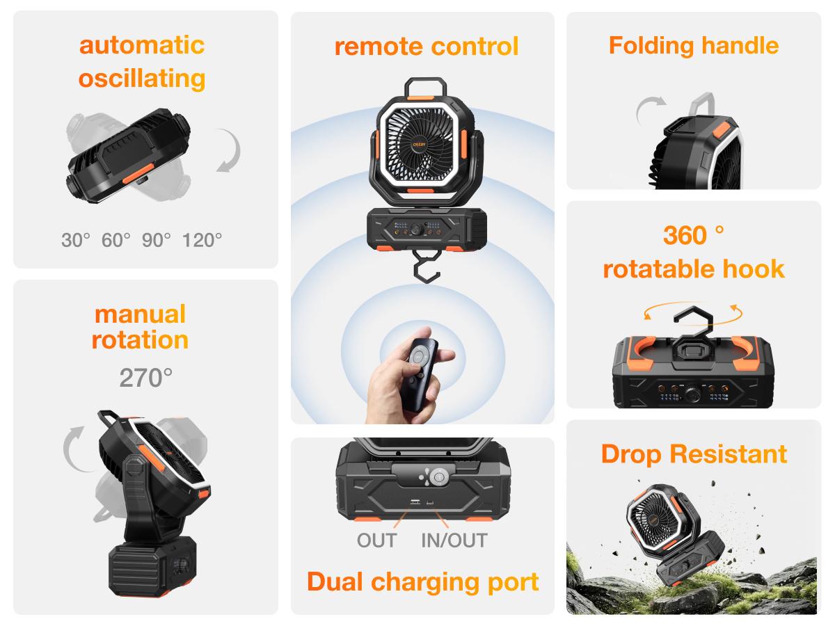 OGERY 2026 Upgraded Camping Fan, 30000mAh Rechargeable Fan with LED Lights & 270° Pivot, Remote Control Shaking Head Desk Fan for Tent Travel Home Multifunction Outdoor Activities summerwins OGERY 2026 Upgraded Camping Fan, 30000mAh Rechargeable Fan with LED Lights & 270° Pivot, Remote Control Shaking Head Desk Fan for Tent Travel Home Multifunction Outdoor Activities summerwins