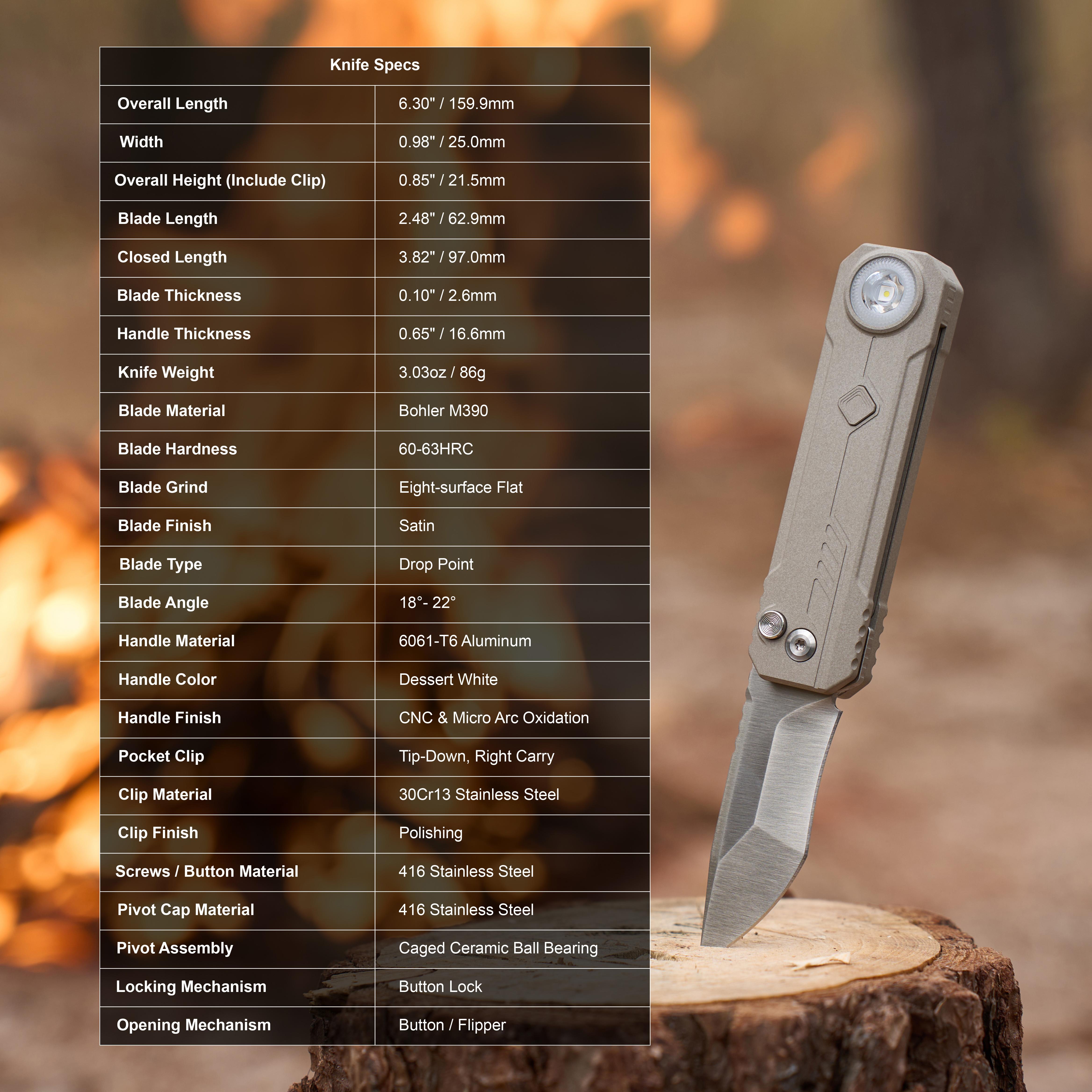 OKNIFE LK 2-in-1 EDC Gear, M390 Blade + USB-C Rechargeable Flashlight, Compact Everyday Carry Utility, Home & Camping Use, Outdoor, Innovative Design for Everyday Carry