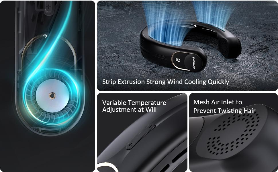 Dual Cool Max Rechargeable Neck Air Conditioner, 3-Speed Portable Neck Fan, 5000mAh Rechargeable Battery Operated Personal Cooling Fan, Hands-Free Bladeless Neck Fan for Travel Work Outdoor Indoor