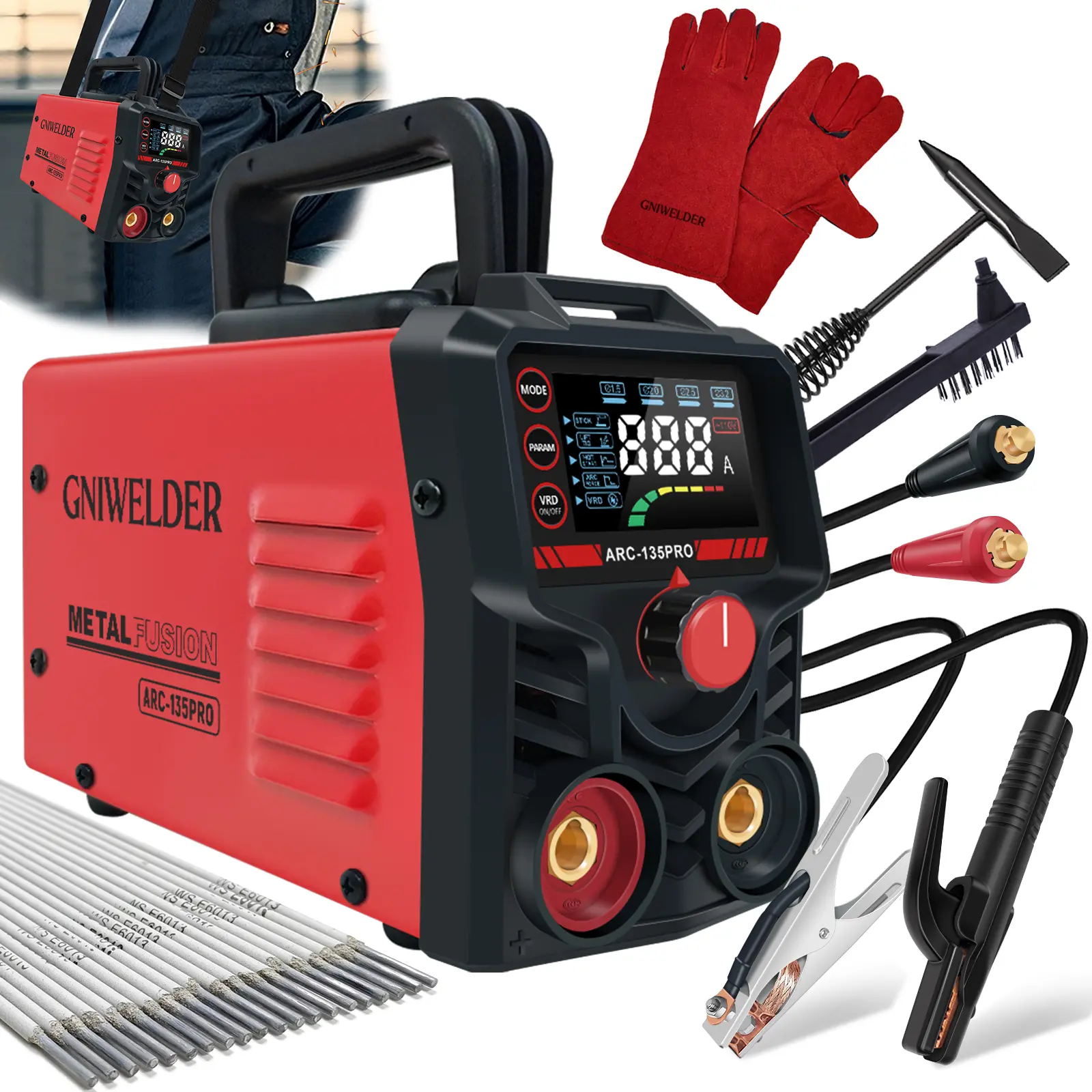 Inverter Stick Welding Machine, 110V Super Mini Portable Welder with 20PCS Rods, Hot Start, Arc Force & Anti-Stick, for 1/16"-1/8" Rods