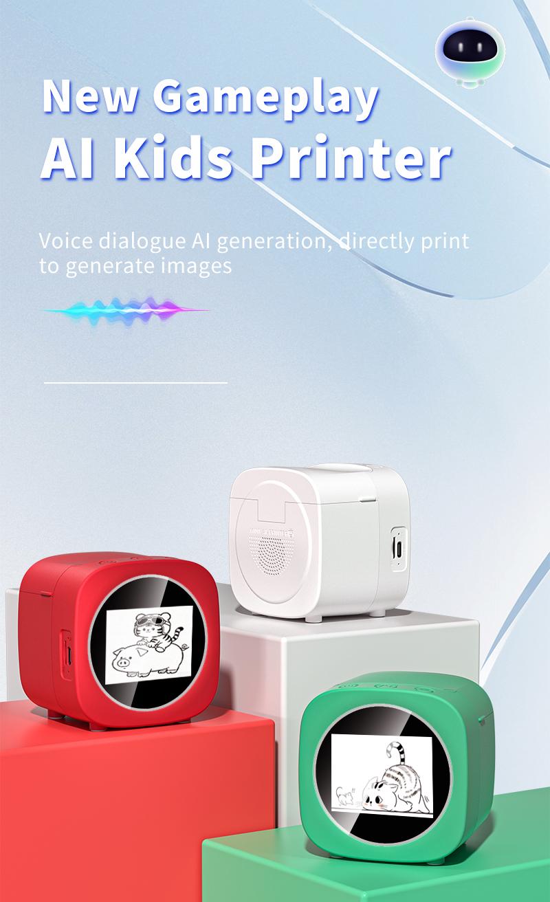 2026 New Product Smart AI Voice Sticker Printer Box, Magic Thermal Sticker Maker with Display, Inkless Portable Sticker Box for Home, Office, Study & DIY Projects, 5 Rolls Paper Included