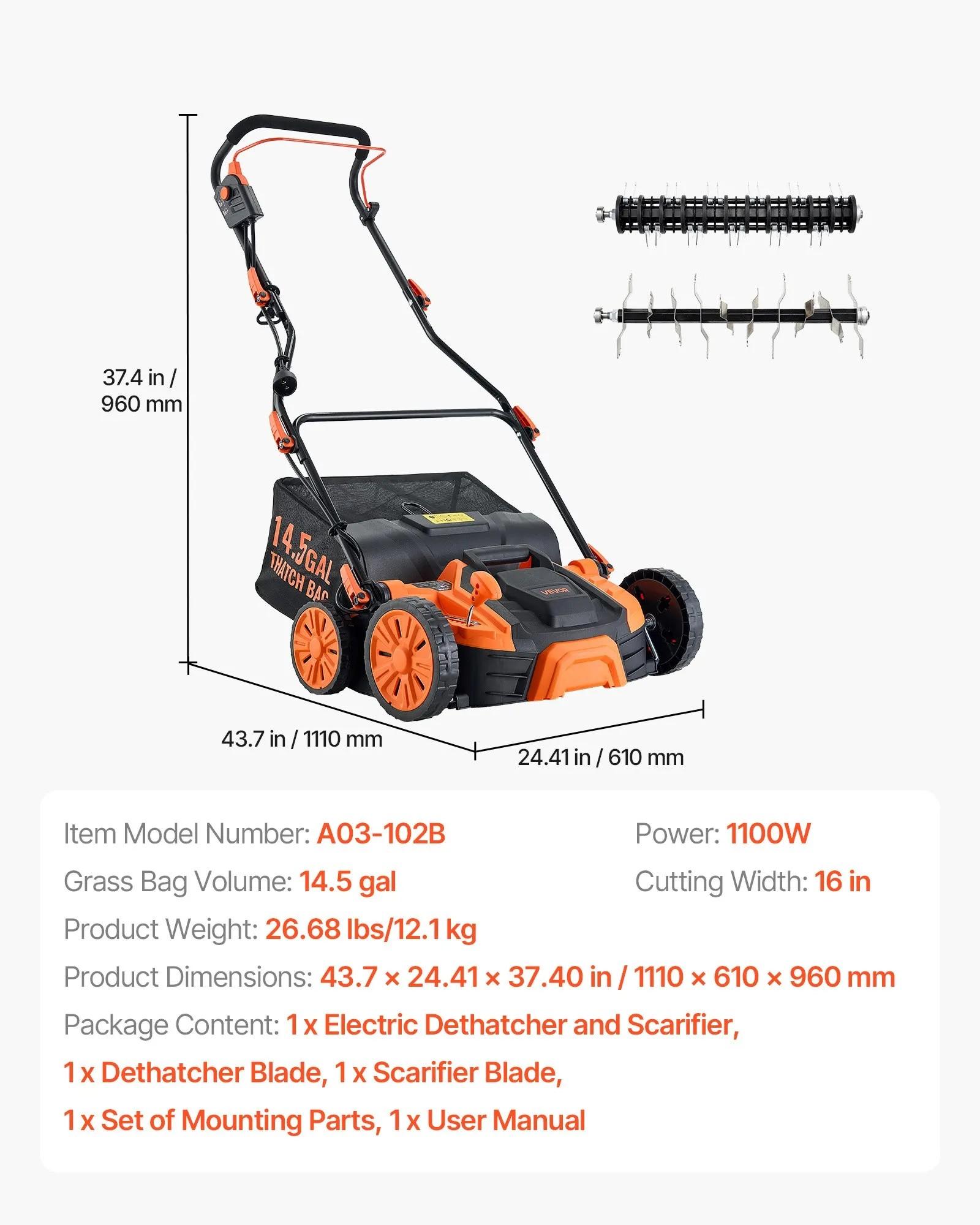 【fathersdaygift】VEVOR 2-in-1 Electric Dethatcher and Scarifier Lawn Dethatcher 13-Inch /16inch  13 Amp