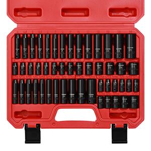 50PCS 1/4 Inch Drive Master Impact Socket Set,Metric/SAE,Deep/Shallow,6 Point,CR-V, 5/32 Inch - 9/16 Inch, 4mm - 15mm High Torque Tool Hex Wrenches fathersdaygift