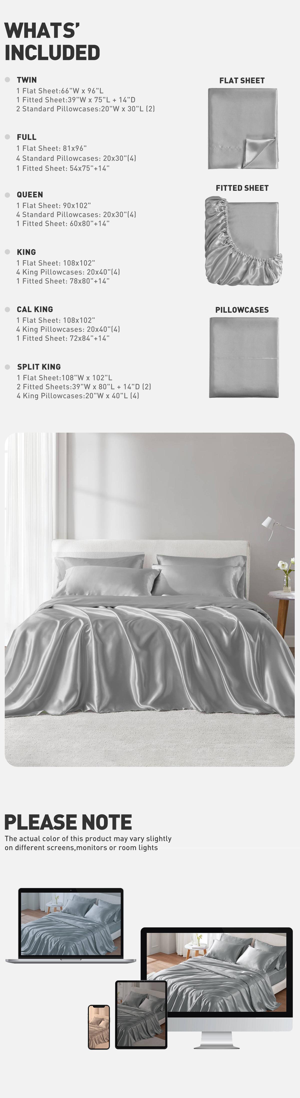 6 Piece Solid Color Satin Sheets Set (1*Flat Sheet + 1* Fitted Sheet + 4*Pillowcases), Luxurious And Silky With Natural Sheen 6 Piece Solid Color Satin Sheets Set (1*Flat Sheet + 1* Fitted Sheet + 4*Pillowcases), Luxurious And Silky With Natural Sheen
