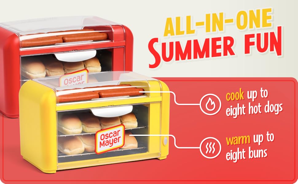 All-in-One Summer Fun | Cooks up to eight Hot dogs | Warm up to eight Buns