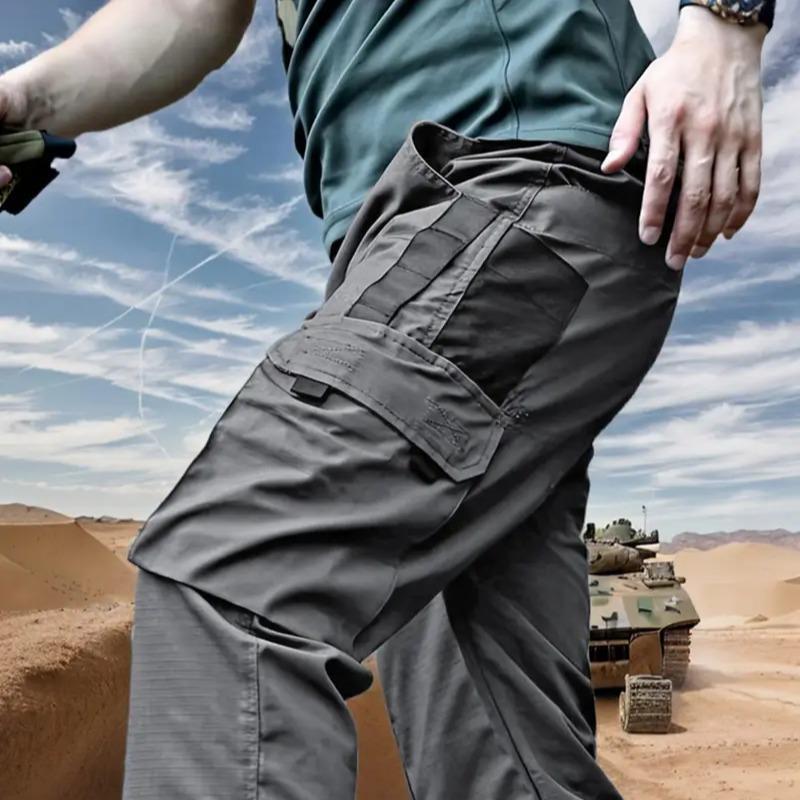 Men's durable outdoor training pants, men's multi-pocket work pants, men's solid color and printed pocket zipper waterproof tactical cargo pants without belt, regular fit sports pocket durable autumn pants. Casual Street Trousers