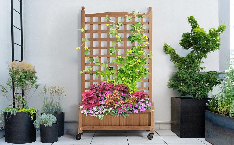 Yaheetech 75/50" H Horticulture Garden Planter with Trellis for Vine Climbing Plants Garden Box Outdoor w/Drainage Holes Raised Garden Bed Garden Planter Box for Flowers