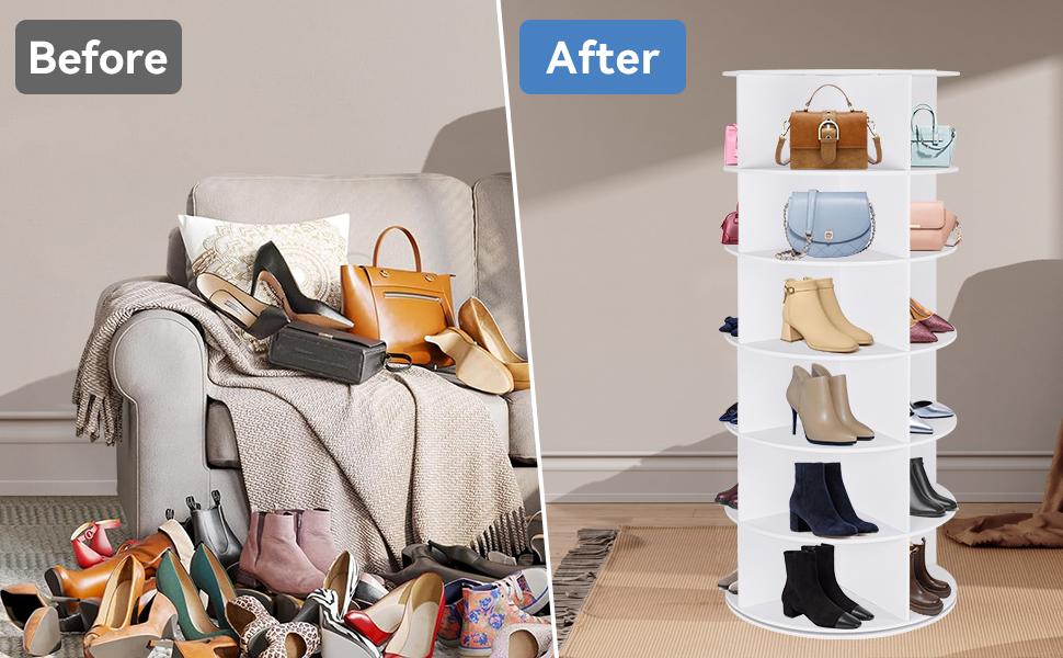 WGCTEK 360° Rotating 7-Tiers Organizer Shoe Rack, Fits 24-28 Pairs of Shoes, Spinning and Revolving Round Shoe Rack, for Entryway Living Room Hallway WGCTEK 360° Rotating 7-Tiers Organizer Shoe Rack, Fits 24-28 Pairs of Shoes, Spinning and Revolving Round Shoe Rack, for Entryway Living Room Hallway