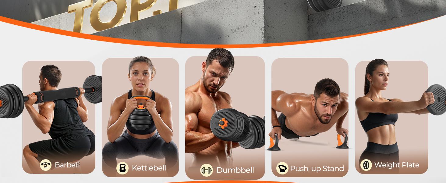 FEIERDUN Adjustable Dumbbells Set 20/45/70/90lbs, 5-in-1 Free Weights with Connector, Convert to Barbell/Kettlebell/Push-Up Stand, Home Gym Equipment for Men & Women#Summervibes summervibes,,summerwins