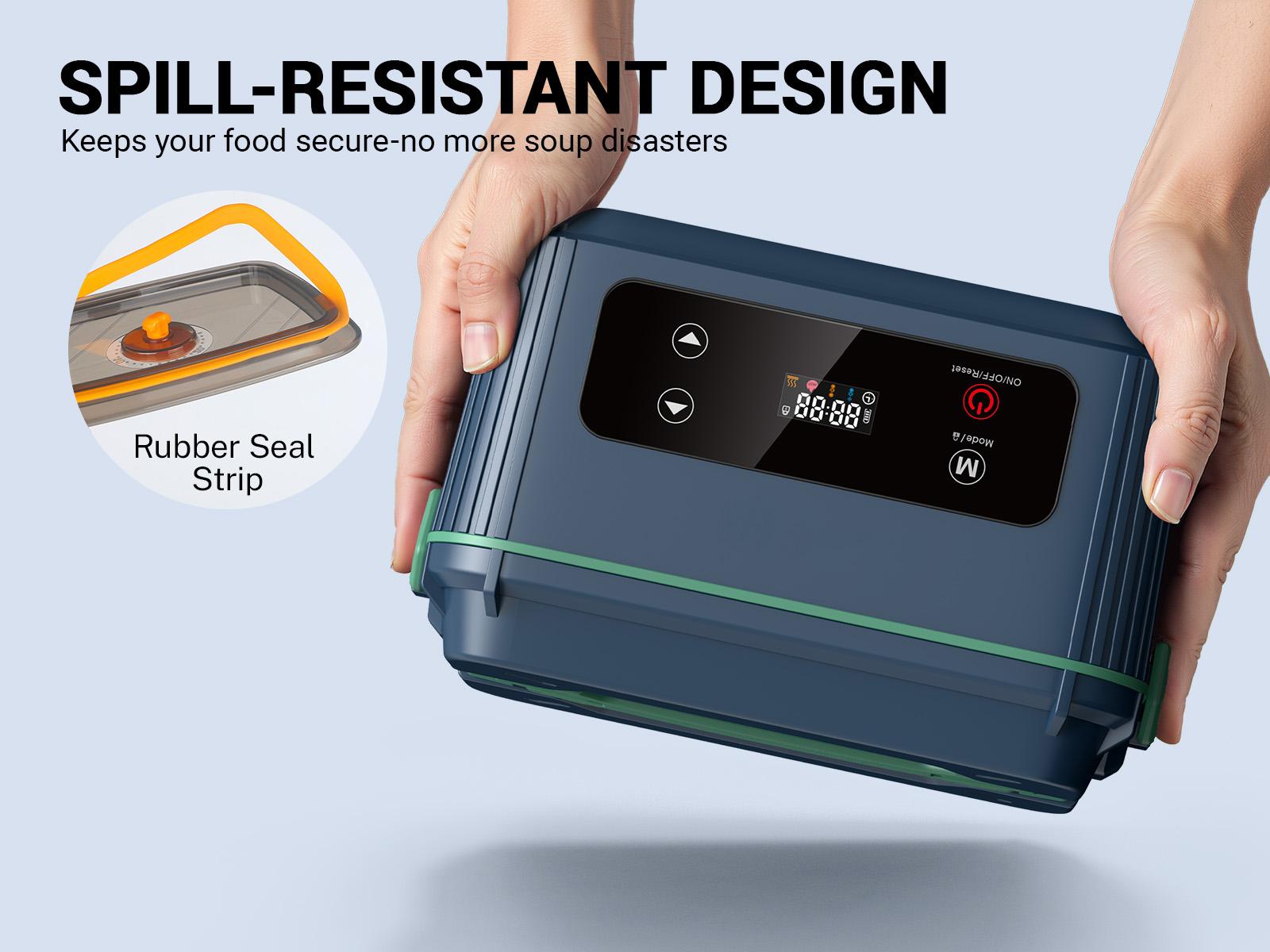 OGERY Self-Heating Electric Lunch Box, 100W Faster Heated Cordless Lunch Box for Adults with Automatic Heating, 40 fl oz 304 Stainless Steel Food Warmer with Timer for Hot Meals Anywhere summerwins