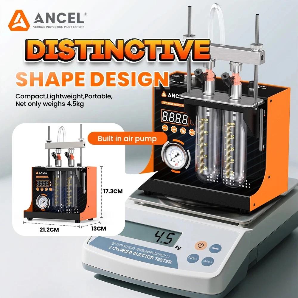 ANCEL JC200 2-Cylinder Fuel Injector Tester & Flow Cleaner Removes Light Surface Deposits During Testing, Adjustable Pressure, Built-in 12V Pump for Cars & Motorcycles