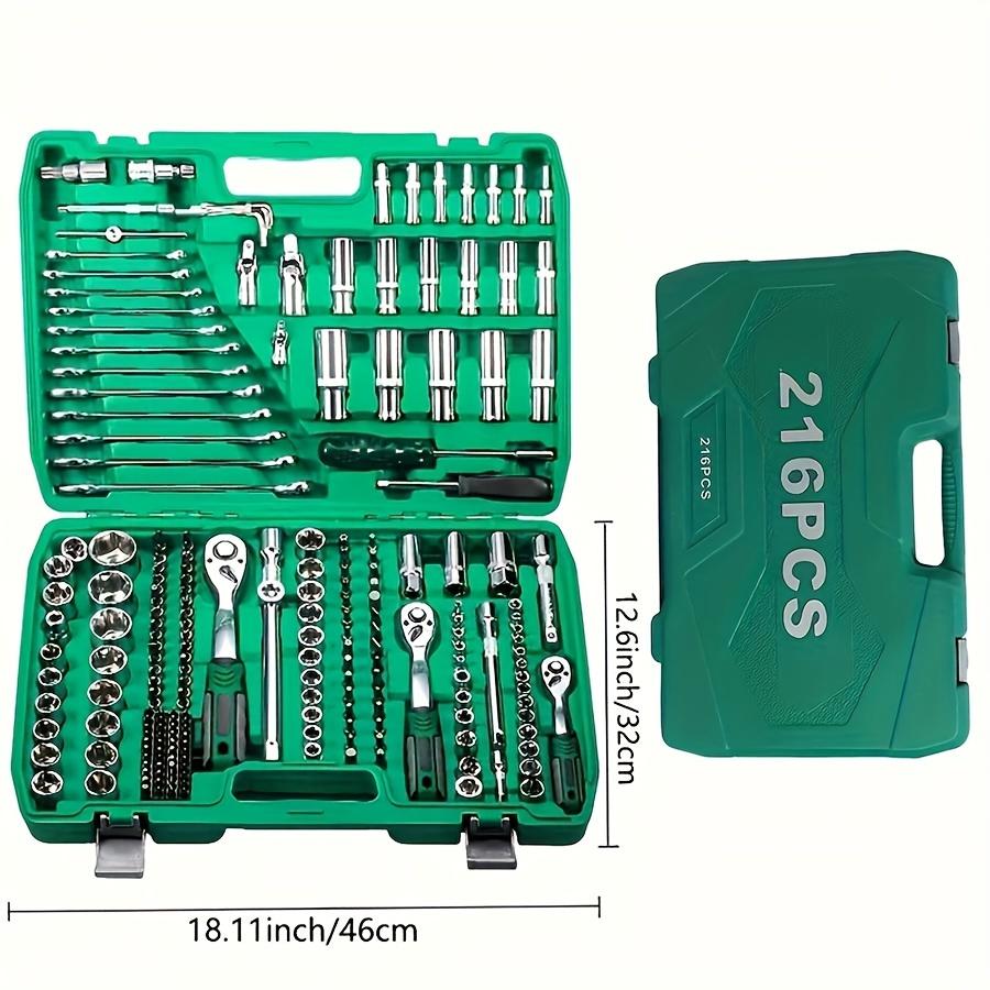 216-Piece Mechanic Tool Set: Comprehensive Auto Repair & Household Tool Kit with 1/2"" & 3/8"" Drive, Ratchet Wrench, Torque Wrench, and More