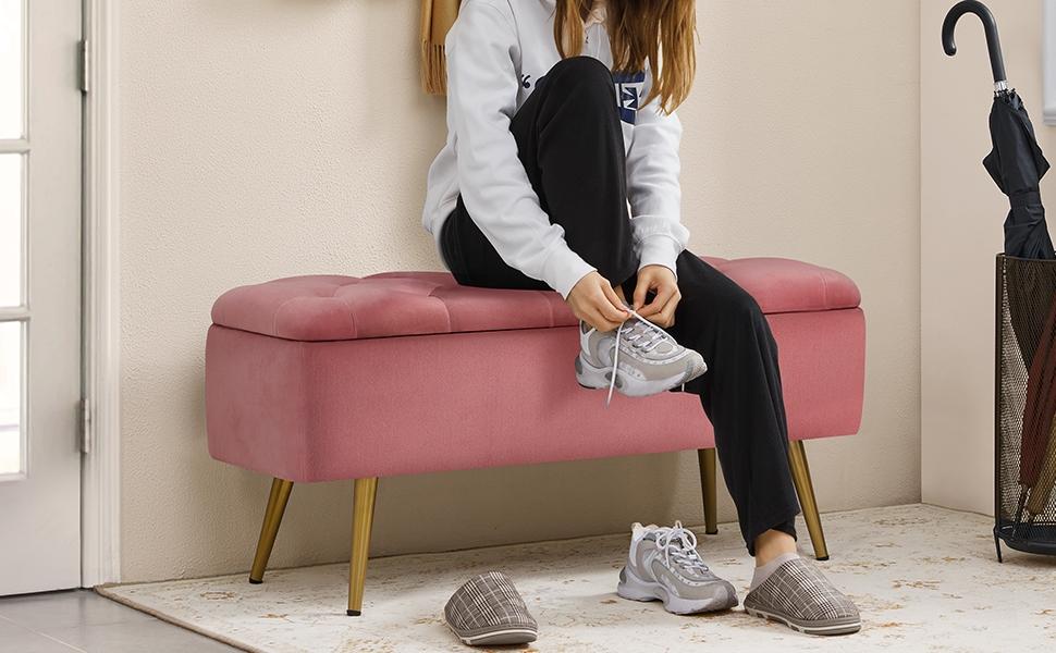 Yaheetech Modern Ottoman Footstool Bench with Storage Compartment, Upholstered Bedroom Benches Footrest Stool, Button-Tufted Table Bench Yaheetech Modern Ottoman Footstool Bench with Storage Compartment, Upholstered Bedroom Benches Footrest Stool, Button-Tufted Table Bench