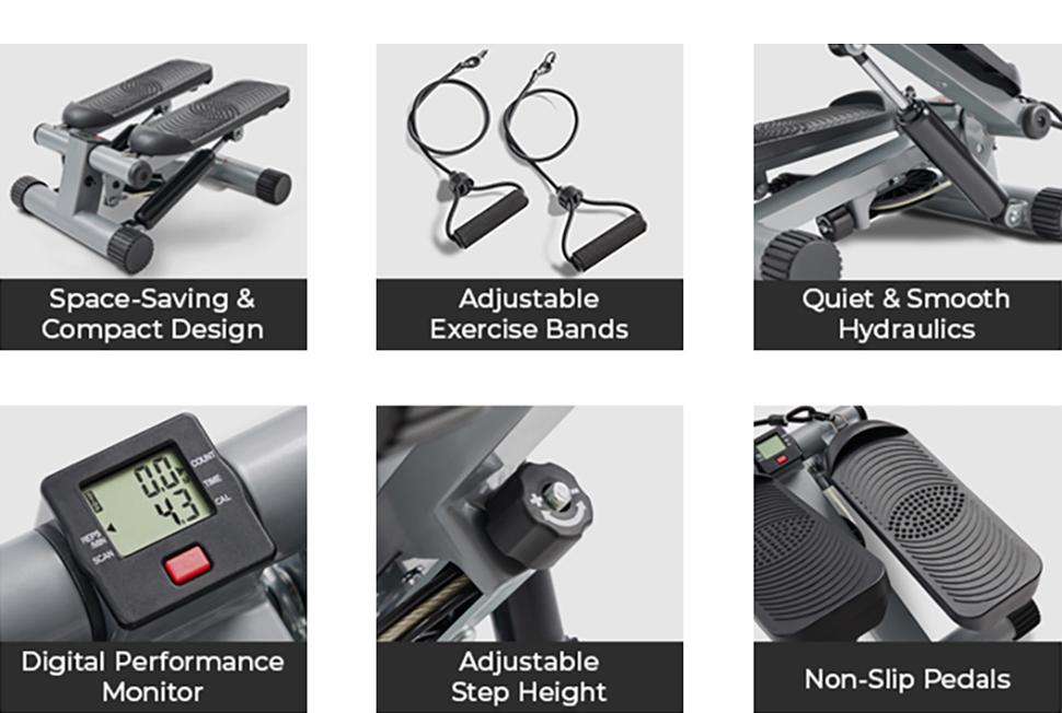 SUNNY Original Mini Stepper with Resistance Bands Whole Body Workout Home Gym Fitness Equipment Quiet Hydraulic Drive Compact Cardio Exercise Machine for Legs Glutes Core and Upper Body 300 lbs Capacity SUNNY Original Mini Stepper with Resistance Bands Whole Body Workout Home Gym Fitness Equipment Quiet Hydraulic Drive Compact Cardio Exercise Machine for Legs Glutes Core and Upper Body 300 lbs Capacity
