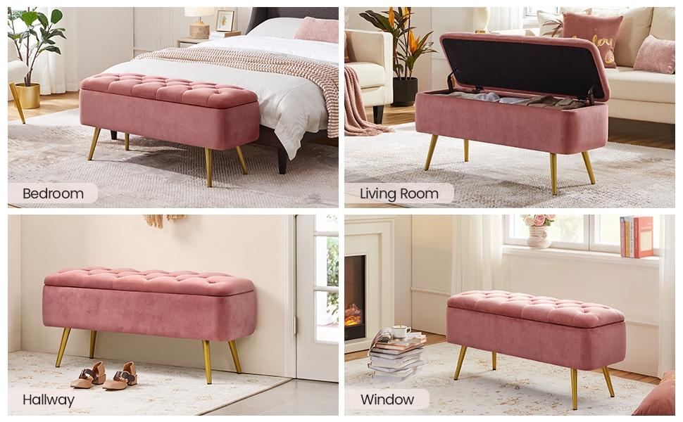 Yaheetech Modern Ottoman Footstool Bench with Storage Compartment, Upholstered Bedroom Benches Footrest Stool, Button-Tufted Table Bench Yaheetech Modern Ottoman Footstool Bench with Storage Compartment, Upholstered Bedroom Benches Footrest Stool, Button-Tufted Table Bench