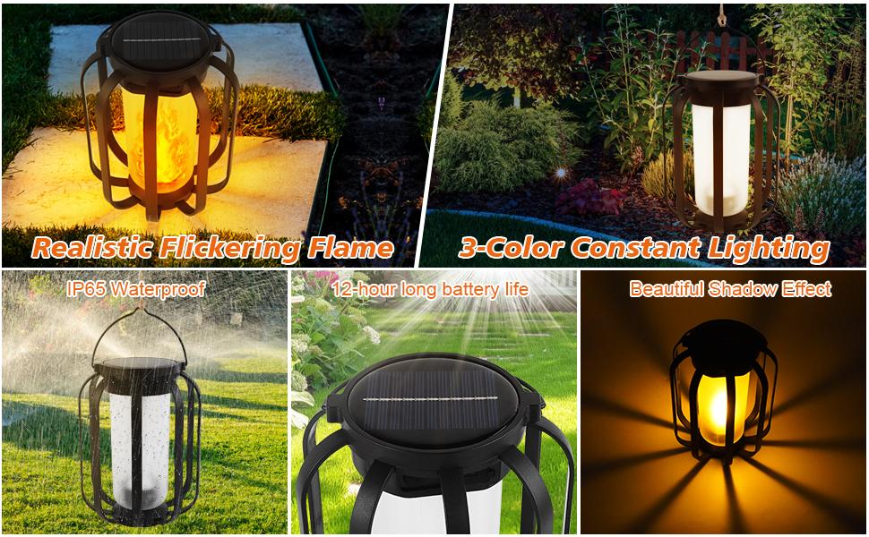 Thanksgiving Christmas Lights Solar Lights Outdoor Light Strip Base, Upgraded Flashing Flame Outdoor Waterproof Lights, Solar Lights for Balcony Garden Room Decoration, Flame Garden Lights for Outdoor Balcony Walkway Decoration, Holiday Decorations.
