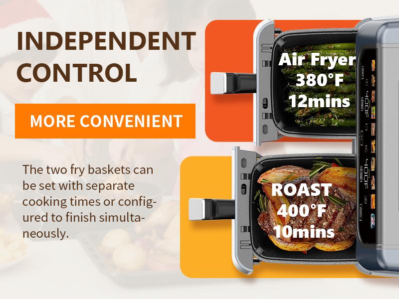 Sweetcrispy 9QT Dual Basket Air Fryer, Oven 10-in-1,2 Independent Nonstick Baskets with Easy View Windows, Sync Finish & Hi-Fry Functions,Wide Temperature Range (200°F – 450°F), Digital Double Air Fryer Sweetcrispy 9QT Dual Basket Air Fryer, Oven 10-in-1,2 Independent Nonstick Baskets with Easy View Windows, Sync Finish & Hi-Fry Functions,Wide Temperature Range (200°F – 450°F), Digital Double Air Fryer