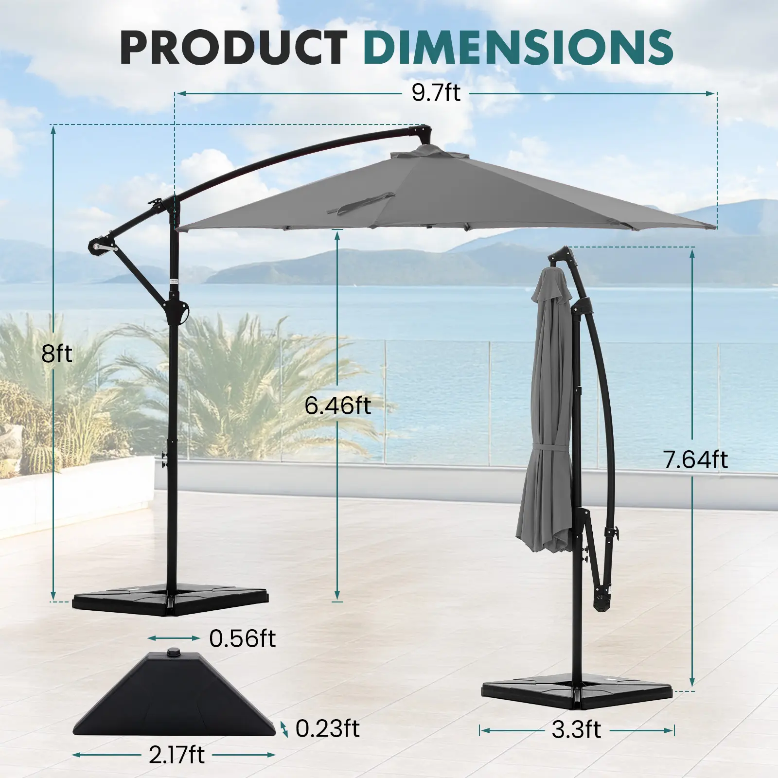 10ft Offset Outdoor Patio Umbrella with Base