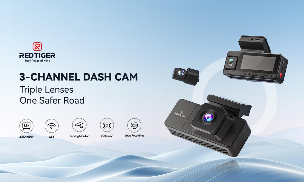 【FathersDayGift】REDTIGER A3 3 Channel WiFi Dash Cam Front and Rear Inside with 32G SD Card( No SD Card Option In A Better Deal ), 2.5K+1080P+1080P Car Dash Camera for CarsFront and Rear, G-Sensor, 24H Parking Mode, Car rvibe, Car VLOG