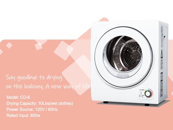 Euhomy Portable Dryer 1.5 -1.8cu. ft., Clothes Dryer with Stainless Steel Drum and Exhaust Hose, Dryer Ideal for Apartments, RVs, Dorm Rooms，White