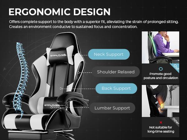 GTPLAYER PU Leather Computer Gaming Chair - Ergonomic 360° Swivel Office & Man Cave Furniture with Padded Arms, Footrest, Lumbar Support, Headrest, Height Adjustment (Pearl White)