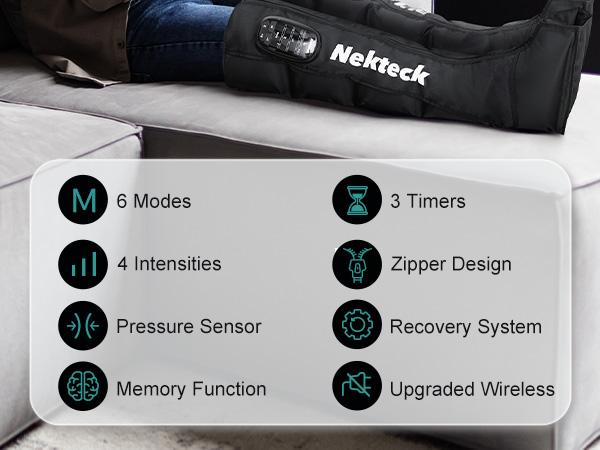 Nekteck Cordless Leg Massager Recovery System (Single Leg Only), Air Compression Massage, Full Leg Boots for Circulation and Pain Relief Comfort Daily