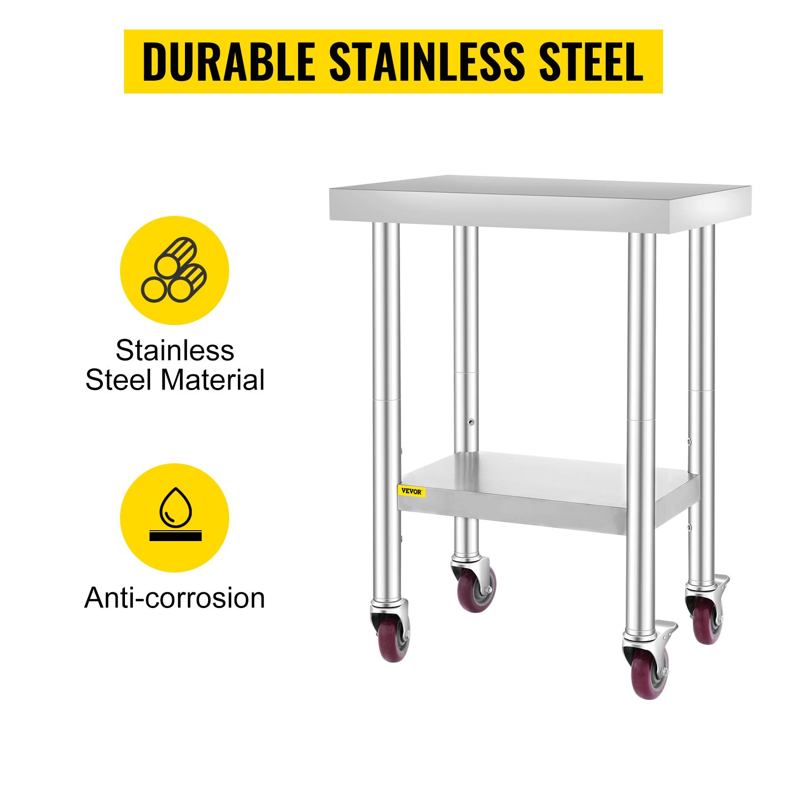 【Super Brand Day】VEVOR Stainless Steel Work Table, Various specifications, With 4 Wheels Heavy Duty Commercial Food Prep Worktable with Brake for Kitchen Prep Work,Stainless Steel Work Table，DEALS FOR YOU