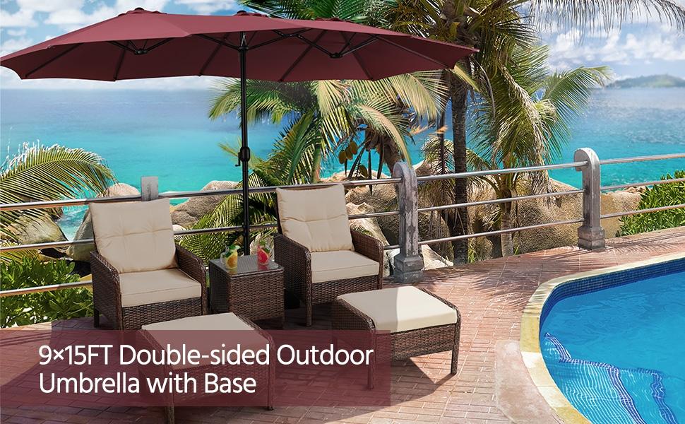 【On Sale】Yaheetech Massive 15/13ft Double-Sided Patio Umbrella | Heavy Duty & 2 Sandbags Included, Easy Crank for Garden Pool and Lawn