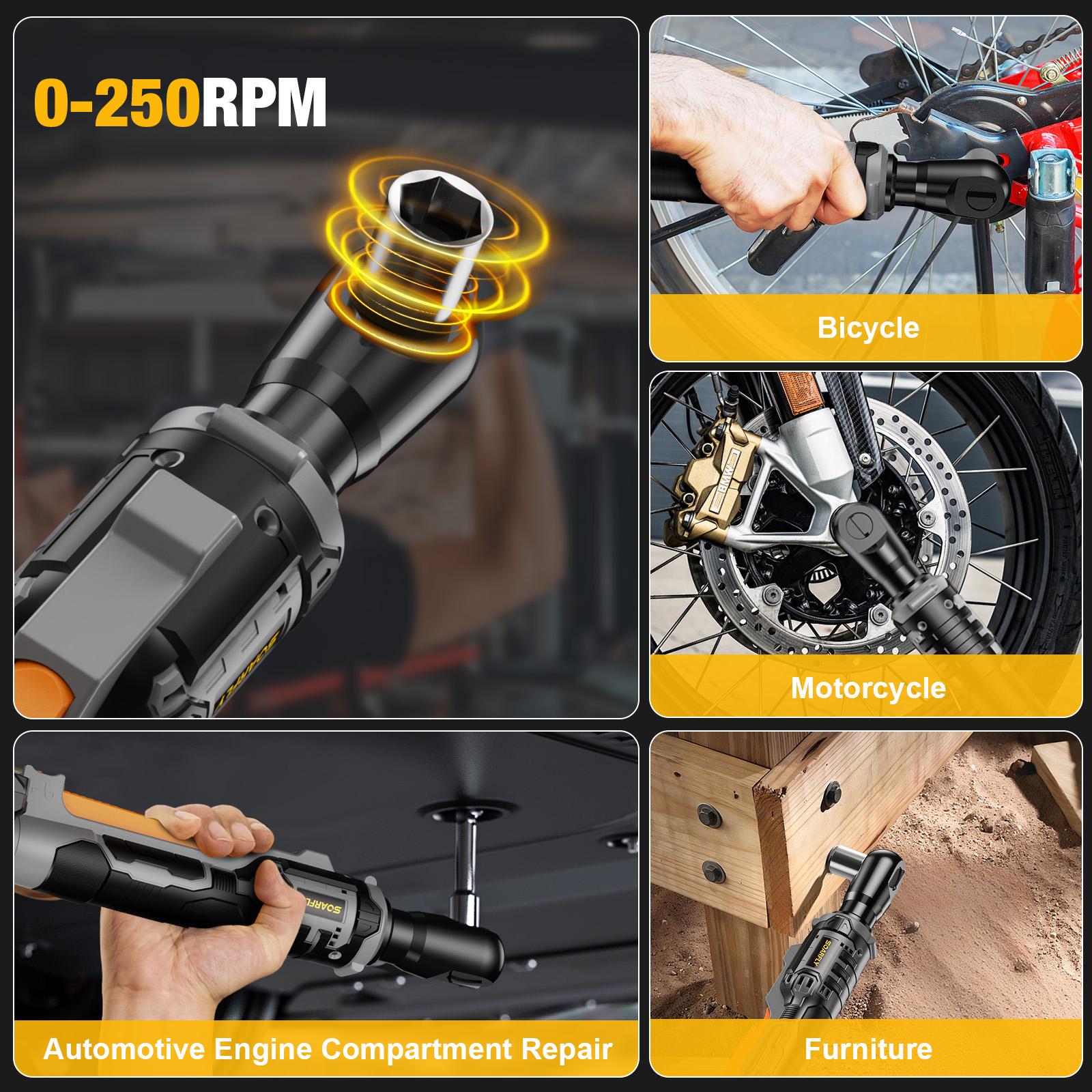 【Father's Day Gift】SOARFLY 3/8" Electric Ratchet, 250RPM, 2 x 21V Batteries, With Variable Speed, 8 Sockets, 1/4" and 1/2" Adapter, 3" Extension Bar 【Father's Day Gift】SOARFLY 3/8" Electric Ratchet, 250RPM, 2 x 21V Batteries, With Variable Speed, 8 Sockets, 1/4" and 1/2" Adapter, 3" Extension Bar