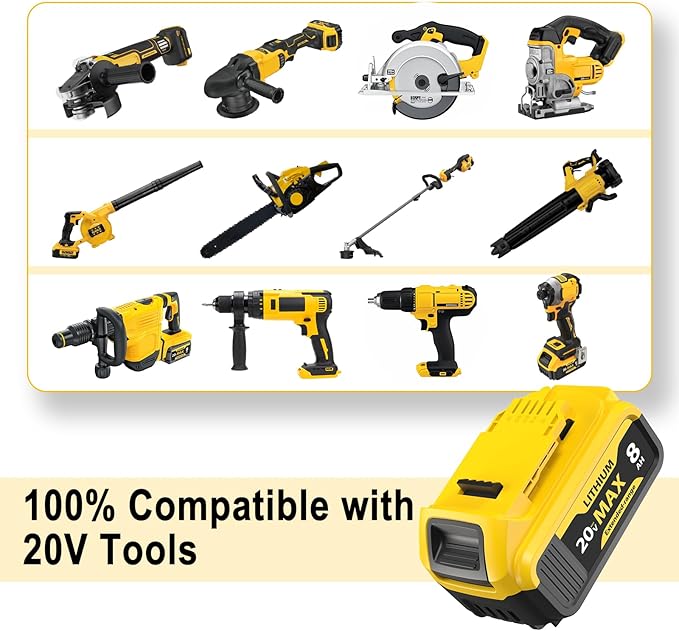 Replacement for Dewalt 20V Max Battery: 8.0Ah Lithium Batteries Compatible with Dewalt Battery DCB208 DCB200 DCB206 DCB205 DCB204 Cordless Power Tools