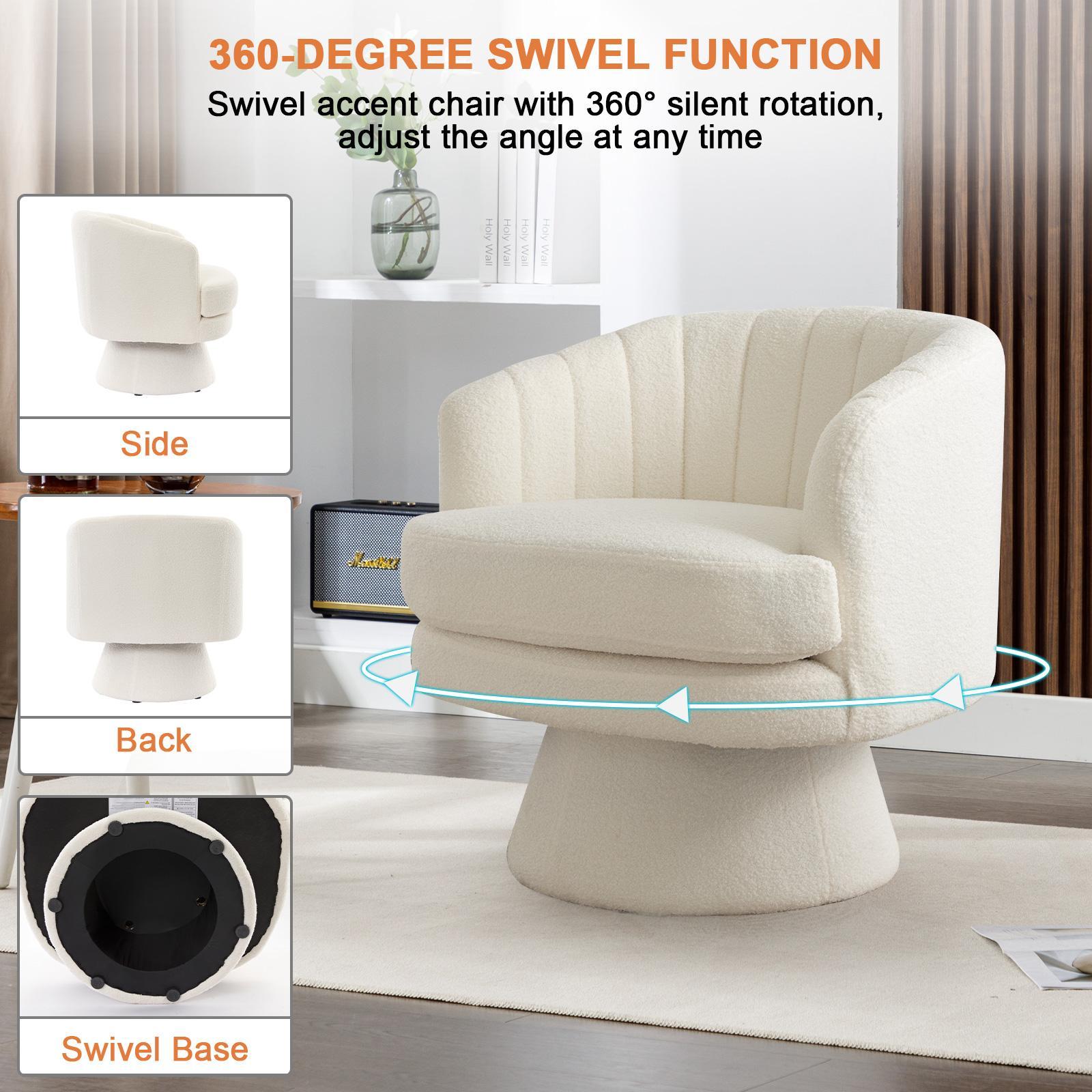 [summergarden] Ebello Swivel 360 Degree Swivel Barrel Chairs Accent Chair, vanity chair Barrel ChairsModern Cozy Lambswool Accent Chair, Comfy Round Armchiars,  for Living Room, Bedroom Office