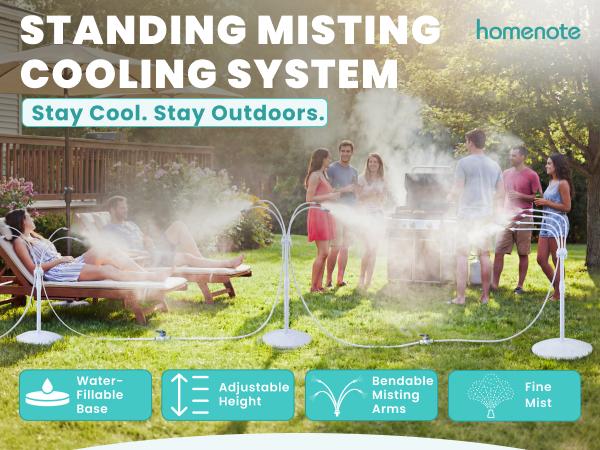 HOMENOTE Standing Misting Cooling System with Fillable Base, 26.2FT Water Line, Adjustable Height Standing Mister for Outside Patio Cooling, Pool Tanning, Garden Greenhouse Watering HOMENOTE Standing Misting Cooling System with Fillable Base, 26.2FT Water Line, Adjustable Height Standing Mister for Outside Patio Cooling, Pool Tanning, Garden Greenhouse Watering