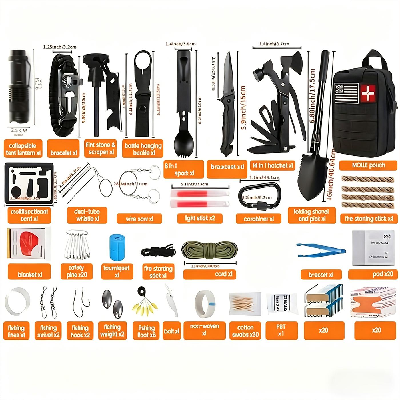 Survival First Aid Kits, Professional Survival Gear Equipment Tools First Aid Supplies kit for SOS Emergency Hiking Hunting Disaster Camping Adventures, Father's Gift