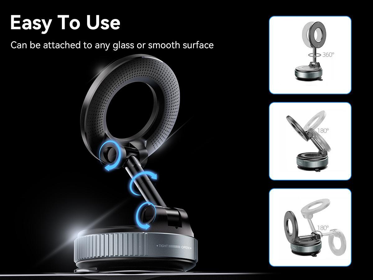 Upgraded Magnetic Phone Holder,Unpowered Version 360&deg; Rotatable Adjustable and Foldable Magnetic & Vacuum Adsorption Car Holder, No Noise for iPhone & Android