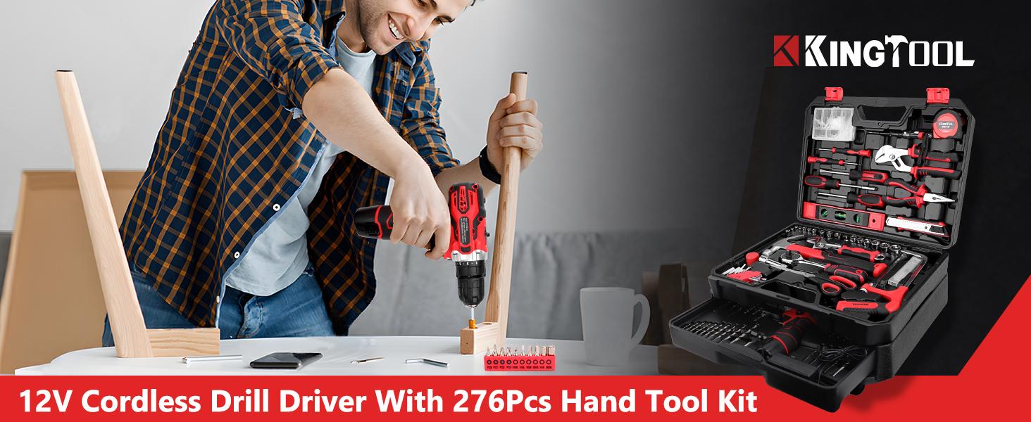 【FathersDayGift】KingTool 276-Piece Tool Set Kit - Tool kit with 12V Cordless Power Drill Driver Toolbox Storage Case with Drawer, Drill Set Perfect for Homeowner, Diyer, Handyman 【FathersDayGift】KingTool 276-Piece Tool Set Kit - Tool kit with 12V Cordless Power Drill Driver Toolbox Storage Case with Drawer, Drill Set Perfect for Homeowner, Diyer, Handyman