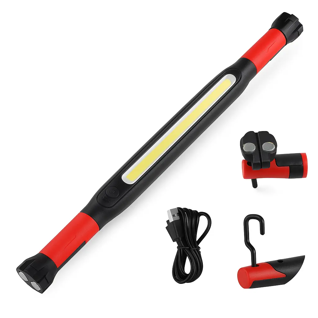2026 Upgraded Rechargeable Magnetic LED Work Light Bar, COB Flashlight with Magnetic Base, Hooks & USB Power Bank for Car Repair, Garage Use