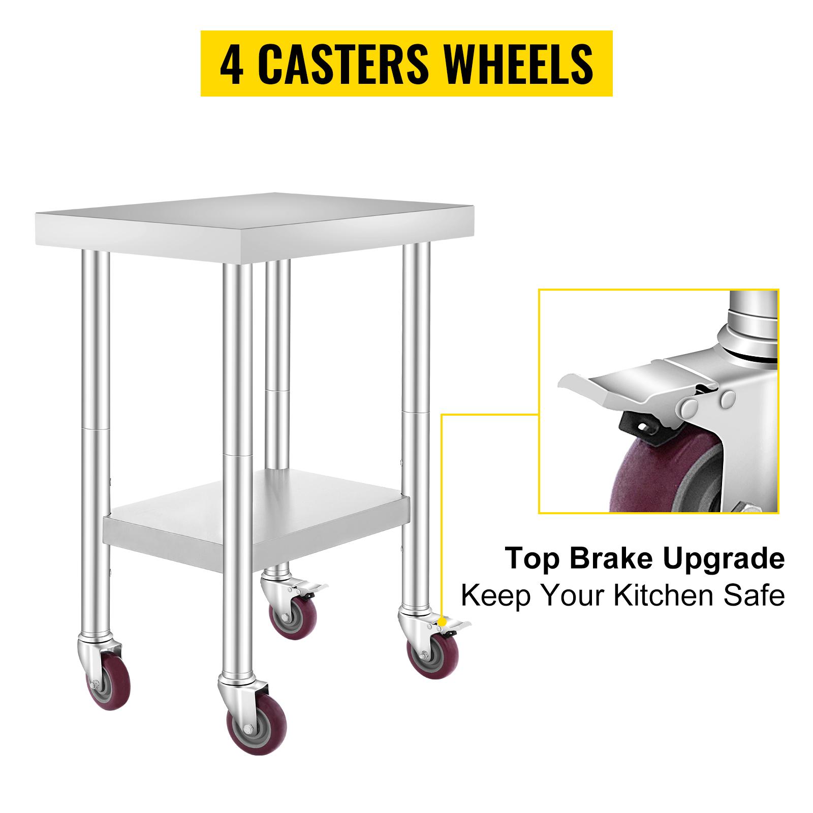 【Super Brand Day】VEVOR Stainless Steel Work Table, Various specifications, With 4 Wheels Heavy Duty Commercial Food Prep Worktable with Brake for Kitchen Prep Work,Stainless Steel Work Table，DEALS FOR YOU