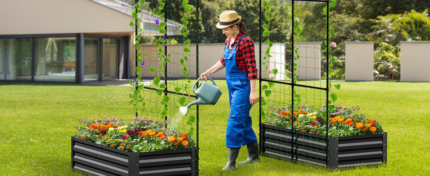 【Summervibes】Lilypelle 3-in-1 DIY Metal Raised Garden Bed with Arch Trellis, Wind-Resistant Heavy Duty Planter Box with Netting, Open Bottom Garden Bed for Climbing Plants Vegetables Flowers 【Summervibes】Lilypelle 3-in-1 DIY Metal Raised Garden Bed with Arch Trellis, Wind-Resistant Heavy Duty Planter Box with Netting, Open Bottom Garden Bed for Climbing Plants Vegetables Flowers