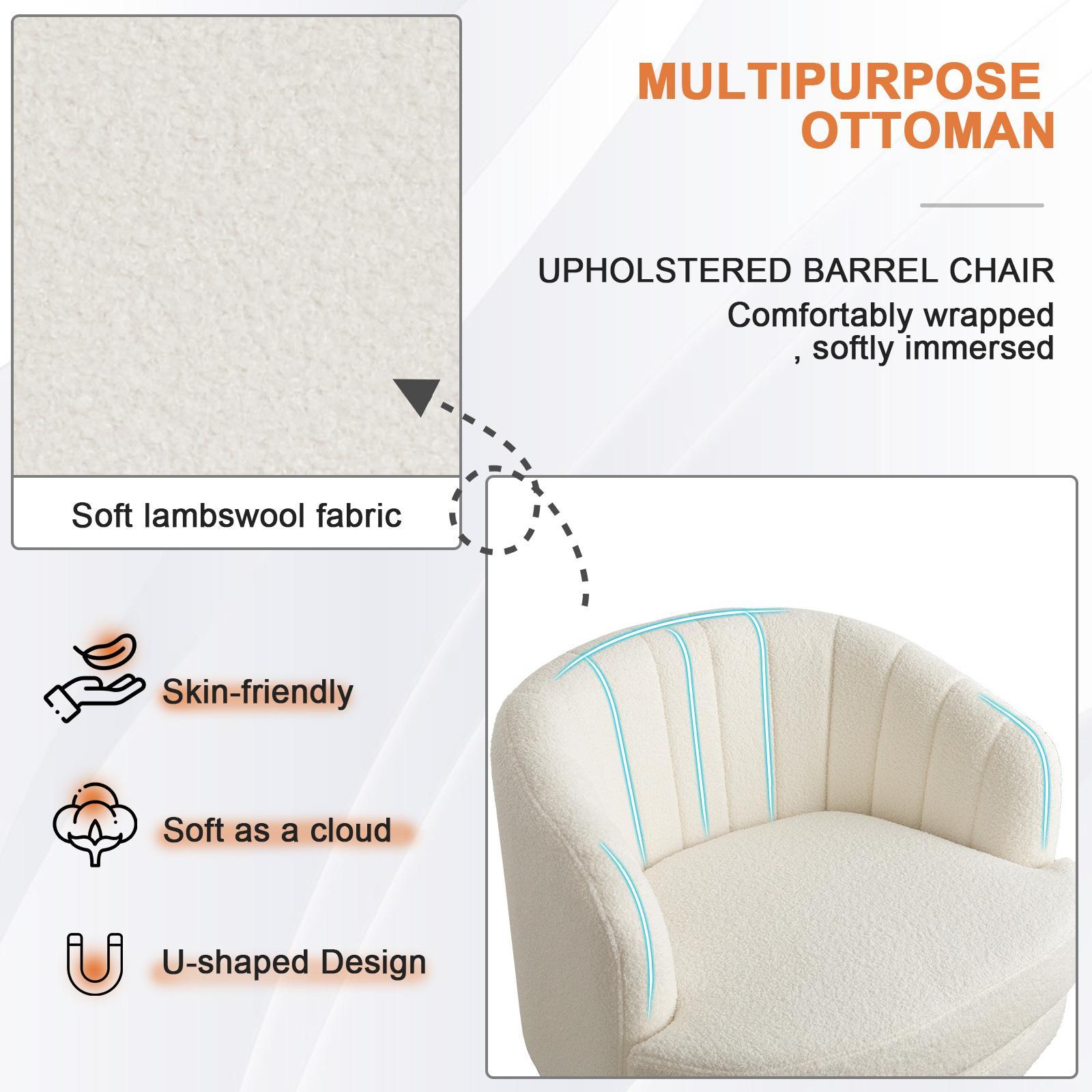 [summergarden] Ebello Swivel 360 Degree Swivel Barrel Chairs Accent Chair, vanity chair Barrel ChairsModern Cozy Lambswool Accent Chair, Comfy Round Armchiars,  for Living Room, Bedroom Office